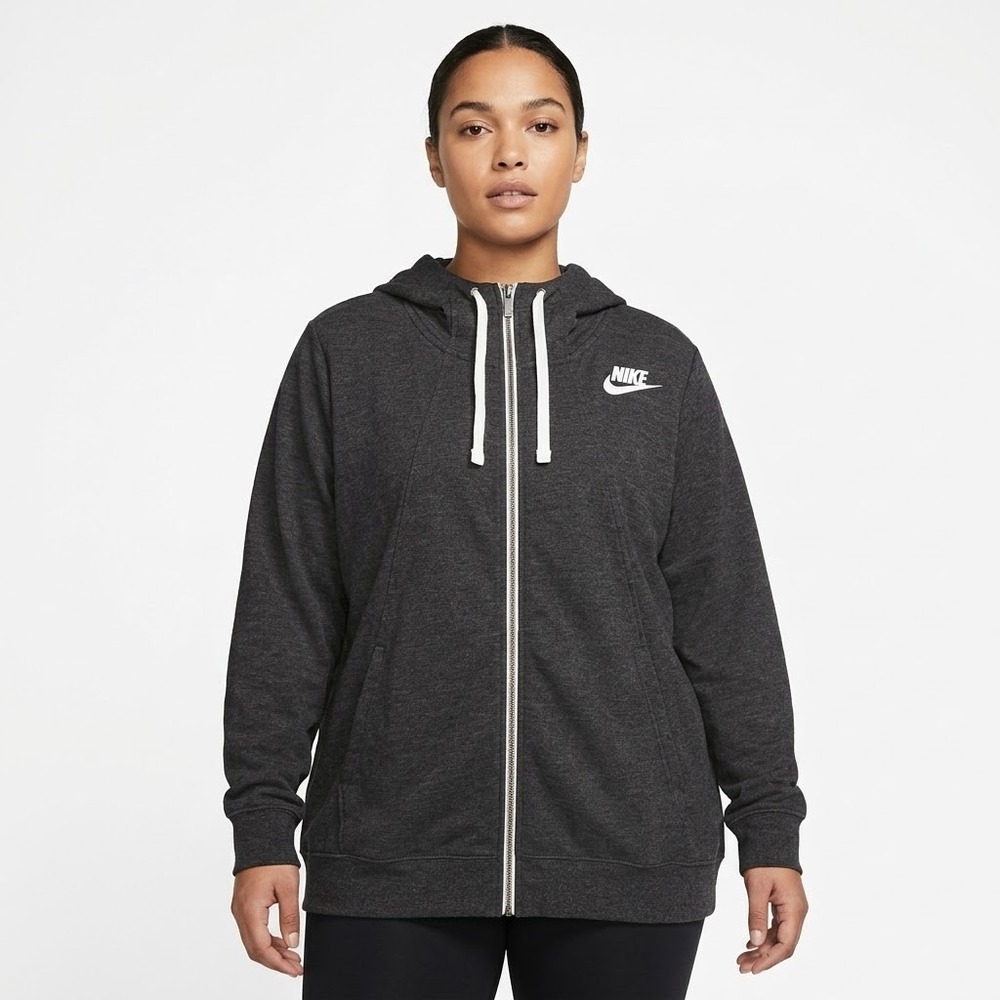 Nike Gym Zip Up Hoodie Sweatshirt Womens Medium Charcoal Gray Sportswear Ribbon